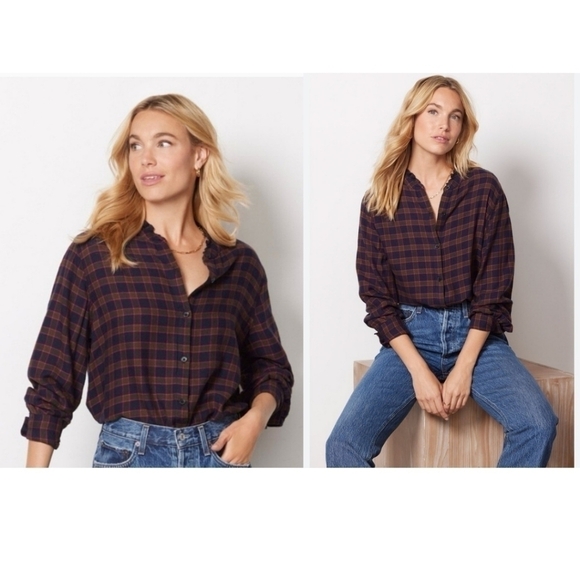 Rails Andie Plaid Button Down Shirt Size Extra Small in Navy Olive Fus… - Picture 4 of 16